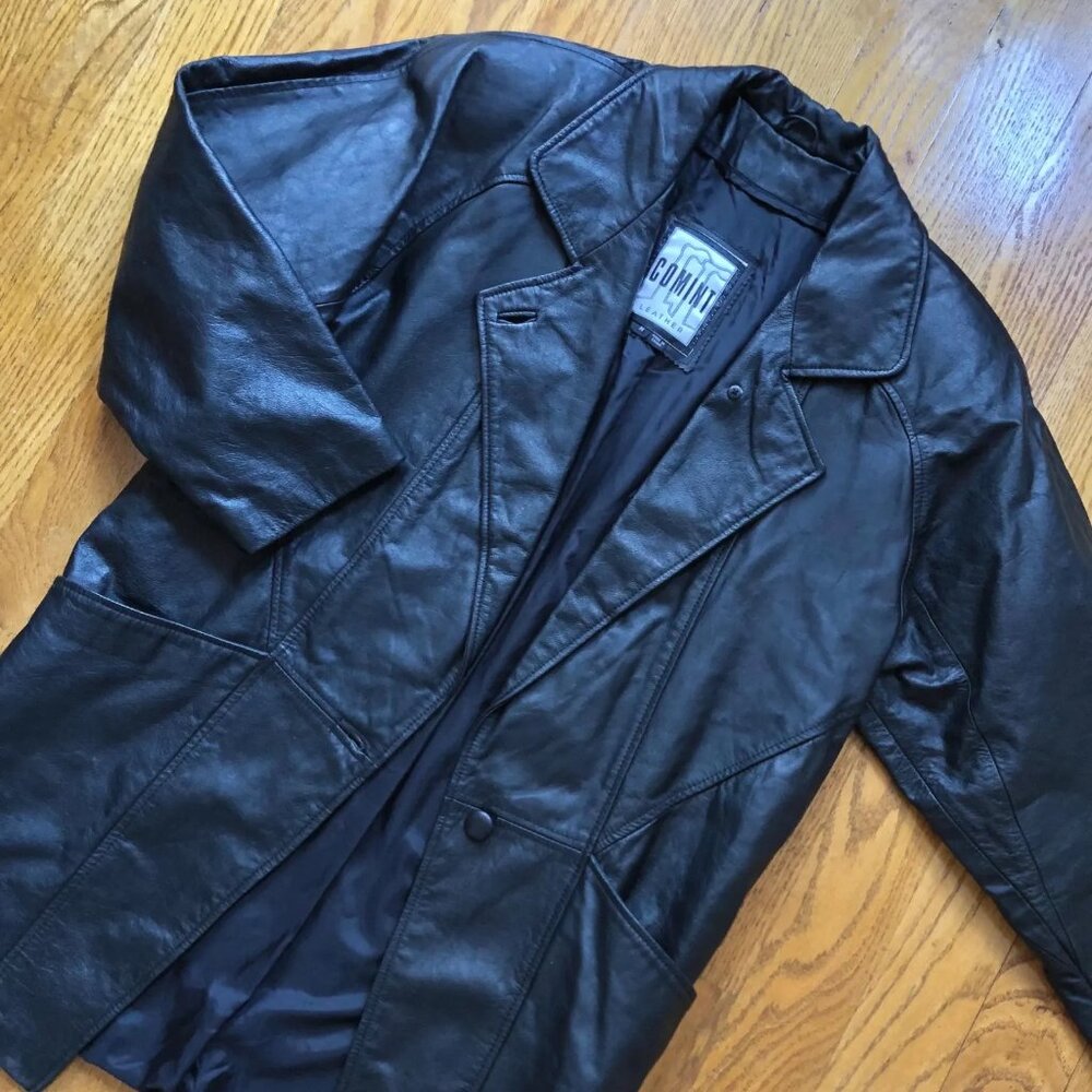 vintage oversized leather blazer, mid-length leather jacket coat size M